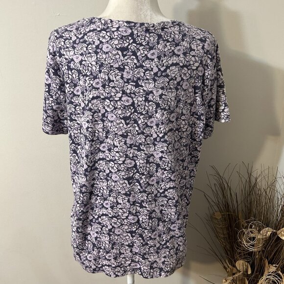 White Stag Women Short Sleeve T-shirt Top Scoop Neck Purple Floral Cotton Sz XL - Picture 2 of 7